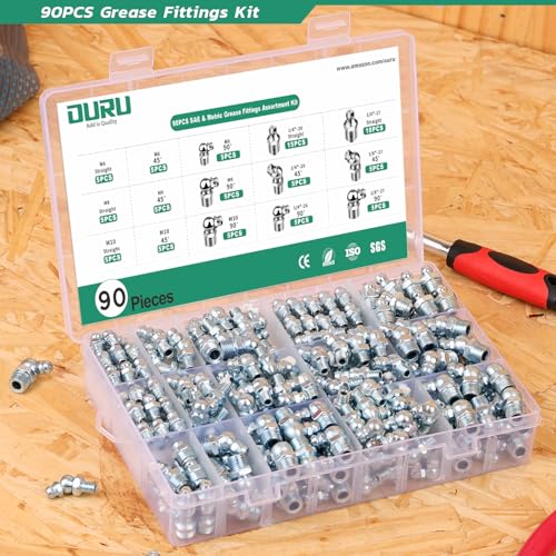OURU 120PCS SAE Grease Fittings Assortment,NPT 1/4" 1/8" Zerk Grease Fittings Kit Straight 45 90 Degree Grease Nipple