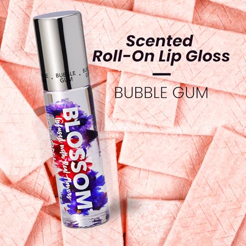 Blossom Roll on Lip Gloss, Scented Clear High Shine Moisturizing Lip Oil, Non Sticky, Infused with Real Flowers, Made in USA, 0.2oz, Pineapple