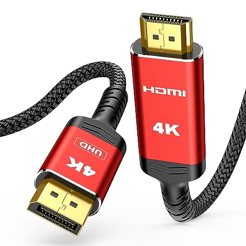 Highwings 4K DisplayPort to HDMI, 6ft Uni-Directional DP (Source) to HDMI (Display) 1.4 Cable, 4K@30Hz, 2K@60Hz, 1080P Full HD, Braided Cord for Dell, NVIDIA, AMD, Lenovo, Monitor, Projector (Grey)