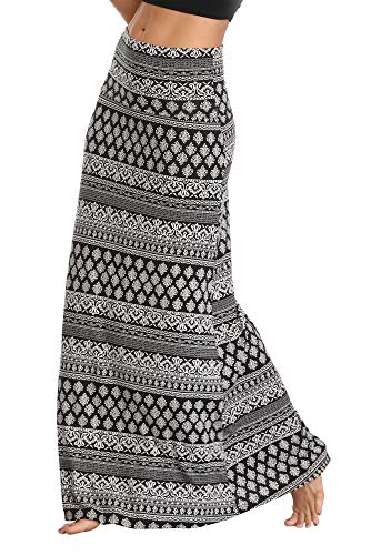 Urban CoCo Women's Stylish Spandex Comfy Fold-Over Flare Long Maxi Skirt (M, Greyish Blue)