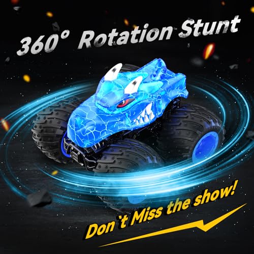 AUUGUU Remote Control Car, 2.4GHz Monster Trucks Toys with Light Spray, Brithday Gift for Kids 3 4 5 6 7 8, All Terrain RC Cars, Toddler Toys for Boys Girls 3+ Year Old