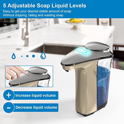 PZOTRUF Automatic Soap Dispenser,Touchless Dish Soap Dispenser 17oz/500ml with Upgraded Infrared Sensor, 5 Adjustable Soap Dispensing Levels, Liquid Hand soap Dispenser for Bathroom & Kitchen