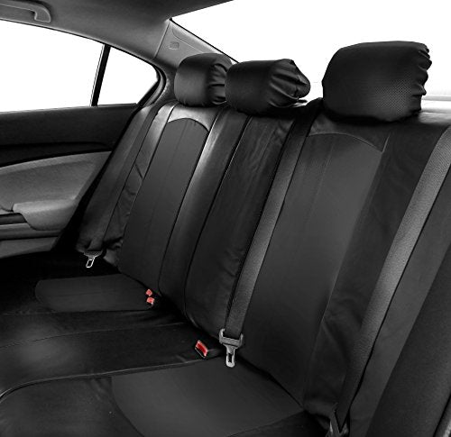 FH Group Perforated Leatherette Three Row Set 7 Seater Car Seat Covers, Airbag Compatible and Split Ready- Universal Fit for Cars, Trucks & SUVs (Black)
