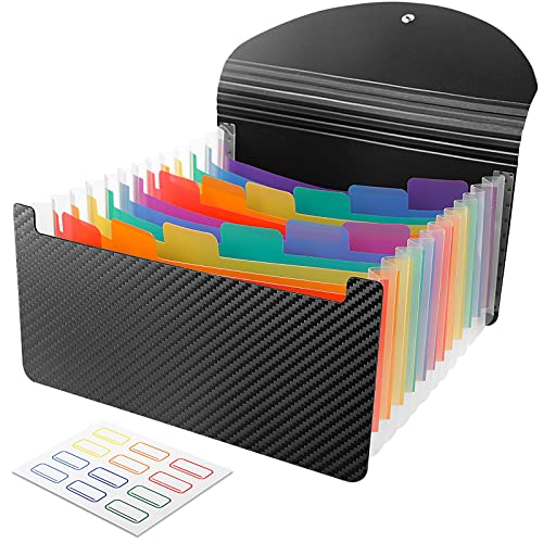 CASAON A6 Black Plastic File Folder with 13 Pockets for Storage and Organization