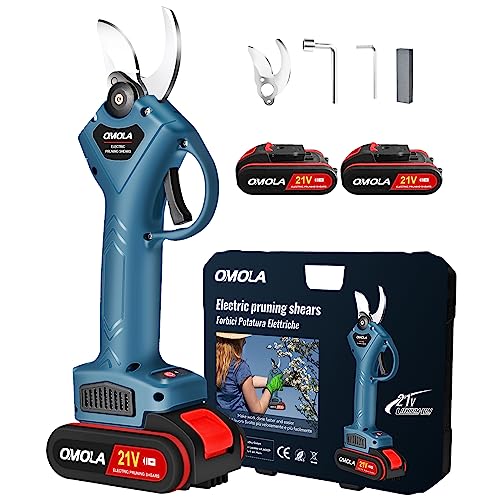 OMOLA Electric Pruning Shears,with 2 PCS Rechargeable 21V 2Ah 2000mA Lithium Battery Powered and 2 Blades,1Inch/25mm Cutting Diameter,6-8 Working Hours…