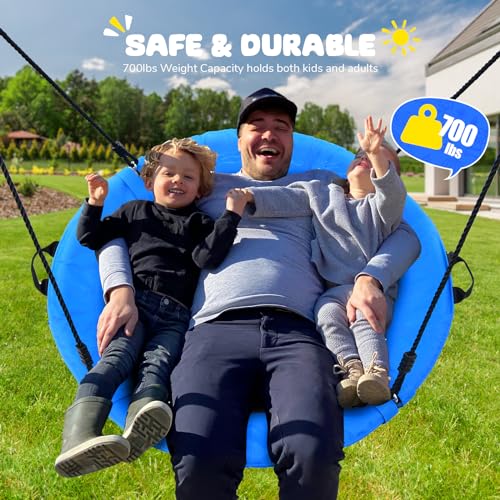 Trekassy 700lb 40" Saucer Tree Swing for Kids Adults Outdoor Textilene with 2pcs Tree Hanging Straps-Blue