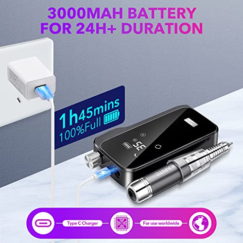 KARITE Nail Drill for Acrylic Nails Professional, 35000RPM Portable Nail File, Electric Nail Drill Machine 24H Working Time, Coreless Motor and 12 Bits, for Nail Art Manicure Pedicure, Low Noise