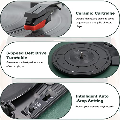 Vinyl Record Player with Stereo Speakers, 3-Speed Belt-Drive Turntable with Wireless Music Playback | Black Marble