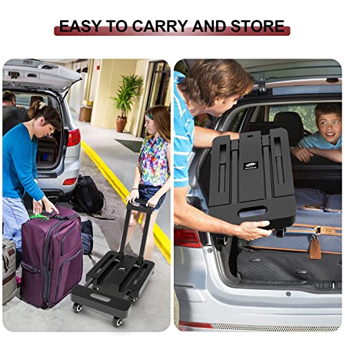 SOLEJAZZ Folding Hand Truck Portable Dolly for Moving, 500LB Luggage Cart Dolly with 6 Wheels & 2 Bungee Cords for Travel, Moving, Shopping Use, Black