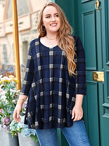 LARACE Tunics 3/4 Sleeve Halloween Shirts For Women Plus Size Tops V Neck Loose Fit Flowy Clothing for Leggings(Flower42 L)