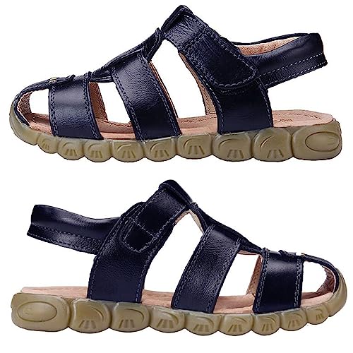 DADAWEN Boy's Girl's Leather Closed Toe Outdoor Sport Sandals (Toddler/Little Kid/Big Kid) White US Size 2.5 M Little Kid