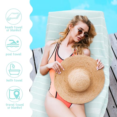 Oudain 2 Packs Oversized Turkish Beach Towel, 61" x 82" Extra Large Cotton Beach Towels for Adults Turkish Beach Blanket Travel Lightweight Sandproof for Bath Beach Gift Beach Supplies(Royal Green)