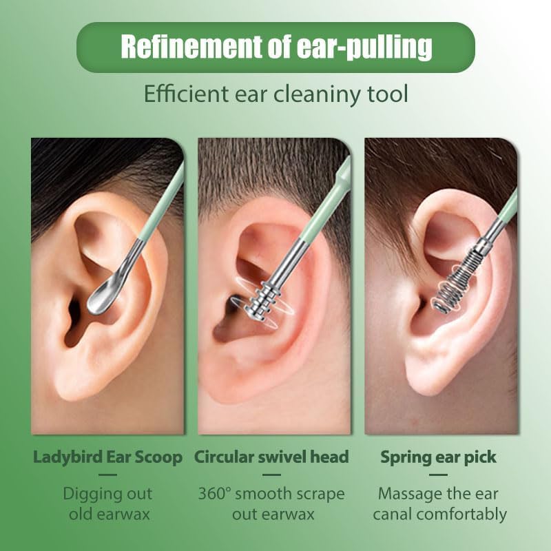 Ear Cleaner, Ear Cleaning Tool Set, Ear Cleaning Kit, Portable Spiral Earwax Cleaner Tool Set (Black)