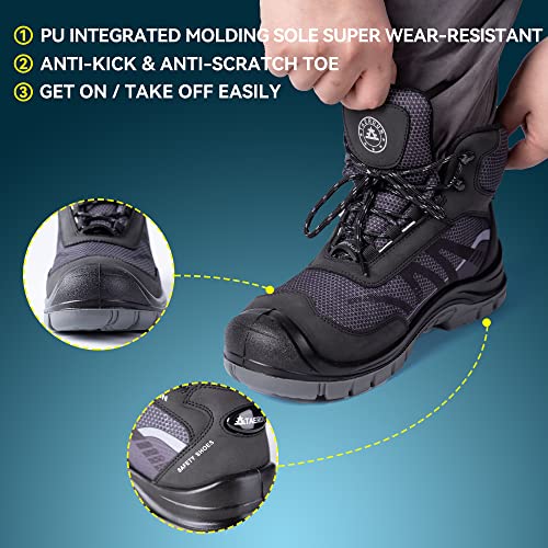 TAERDUN Steel Toe Work Boots for Men Slip-on Chelsea Boot, Men's Industrial & Construction Shoes, Waterproof, Lightweight, Comfortable, Non-slip Safety Shoes, Black, 10.5