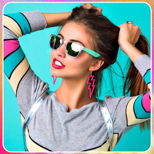 Telooco 80s Earrings for Women Neon Acrylic Earrings Lightning Boltt Earrings for Women 80s Theme Party Costume(Yellow)