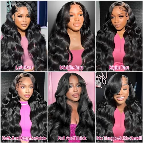 oveflect 16 Inch 13x6 Lace Front Wigs Human Hair 200 Density Body Wave HD Lace Front Wigs Human Hair Pre Plucked Natural Color Glueless Wig 100% Virgin Human Hair Lace Front Wigs for Women
