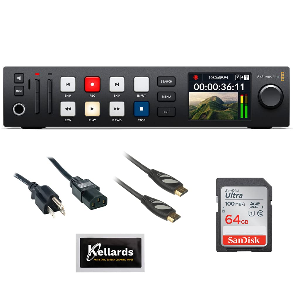 Blackmagic Design HyperDeck Studio HD Plus Bundle with 64GB Ultra SDXC Memory Card, PC Power Cord, HDMI Cable and Screen Cleaning Wipes (5-Pack)