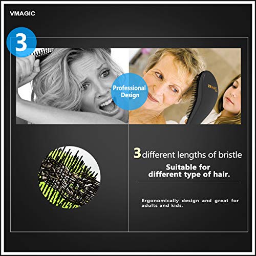 VMAGIC Detangling Brush - glide the Detangler Brush through Tangled hair - Best Brush/Comb for Women, Girls, Men & Boys - Use in Wet and Dry Hair (BLACK)