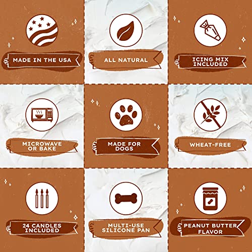 Puppy Cake Mix Dog Birthday Cake Kit, with Bone Silicone Pan and Candles (Peanut Butter, Blue) Made in USA