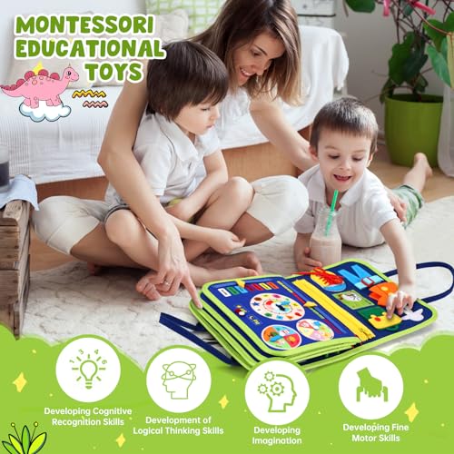 AJsupojouet Toddler Busy Book,Dinosaur Toys for Kids 3-5,Busy Board,Montessori Toys,Toddler Travel Toys,Educational Toys,Sensory Board Fine Motor Toys,Toddler Airplane Travel Essentials Quiet Books