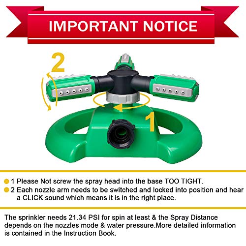 Hinastar Lawn Sprinkler, Automatic Garden Water Sprinkler, Upgrade 360 Degree Rotation Irrigation System, Large Area Coverage, Sprinkler for Yard, Lawn, Kids and Garden-1Pack(Light Green)