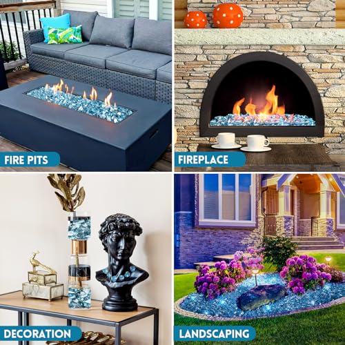 GasSaf 1/4 Inch Fire Glass Reflective Tempered Fireglass Cut Crushed FireGlass for Fire Pit, Fireplace, Replaces Existing Gas Logs & Lava Rocks (20 Pound)(Champagne Reflective)
