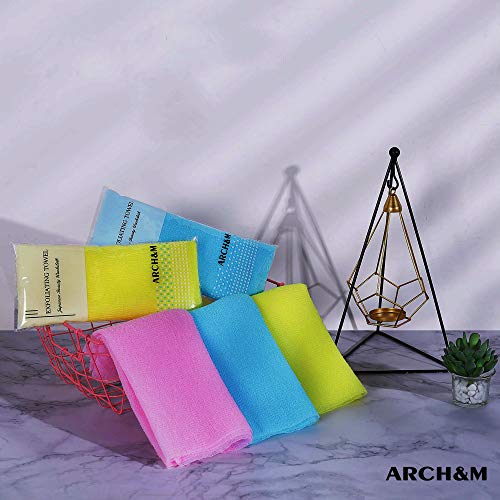 ARCH&M Exfoliating Washcloth Towel Japanese Washcloth Nylon Bath Wash Towel Korean Exfoliating Towel Beauty Washcloth Sponge Loofah Body Scrub Back Scrubber for Shower Cloth 3 Pack (Blue x 3)