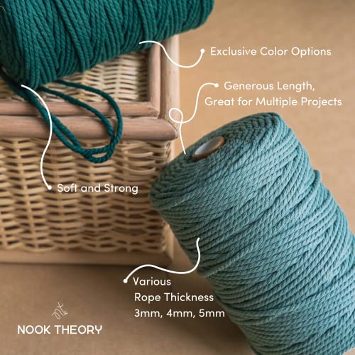 Nook Theory Cotton 4mm Macrame Cord 109 Yards - 3mm 5mm Soft Macrame Rope Perfect for Knots - Supplies for Wall Hangers & Boho Decorations - Cotton String (Forest Green 4mm)