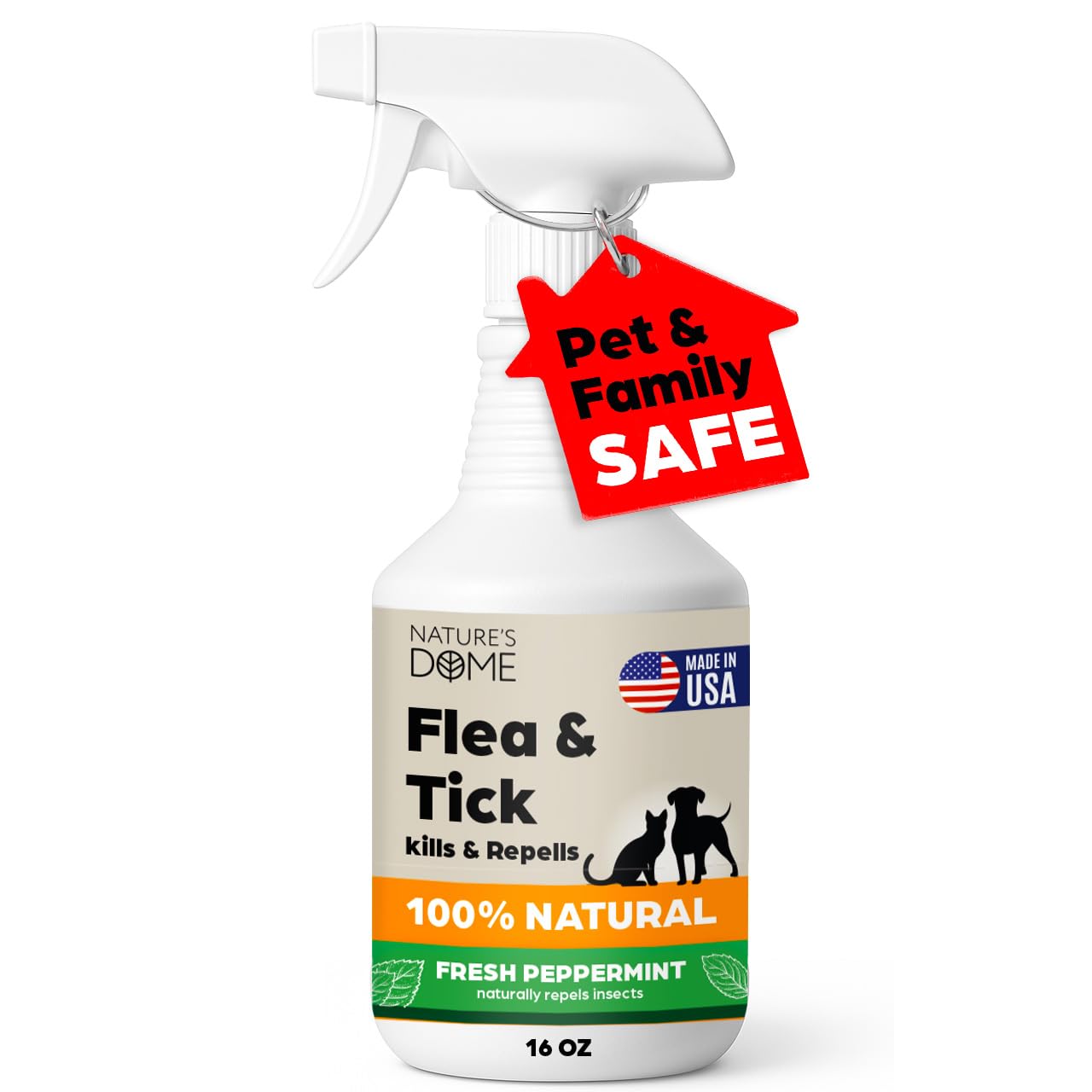 Nature’s Dome Peppermint Flea & Tick Spray – 16 oz – Kills & Repels Fleas, Ticks, Larvae & Eggs – Plant-Based Pest Control – Safe for Pets, Kids & Plants – Ready-to-Use