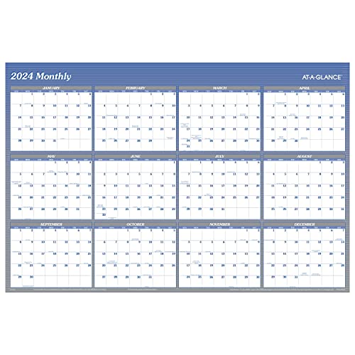 AT-A-GLANCE 2024 Wall Calendar, Dry Erase Monthly Wall Planner, 12 Month, 48" x 32", Extra Large, Vertical/Horizontal, Reversible, Blue (A1152-24)