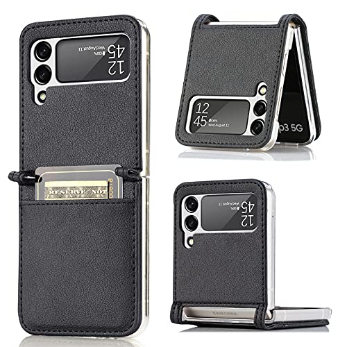 Galaxy Z Flip 4 5G Case,Samsung Z Flip 4 Luxury PU Leather Wallet Protective Phone Case with Card Slots Pocket Cover Case for Samsung Galaxy Z Flip 4 5G Black