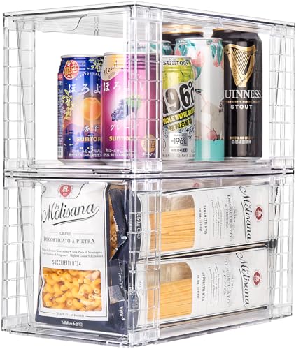 Zero Zoo 1Pack Large Stackable Kitchen Storage Drawers, Clear Foods Organizer Bins with Handles, Easily Assemble for Bathroom, Kitchen, Pantry, Cabinet, Closet(XL-Down Handle)