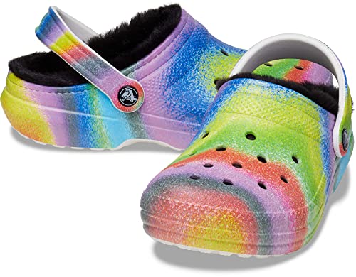 Crocs Unisex-Adult Classic Tie Dye Lined Clogs | Fuzzy Slippers, Powder Blue/Multi, 12 Women/10 Men