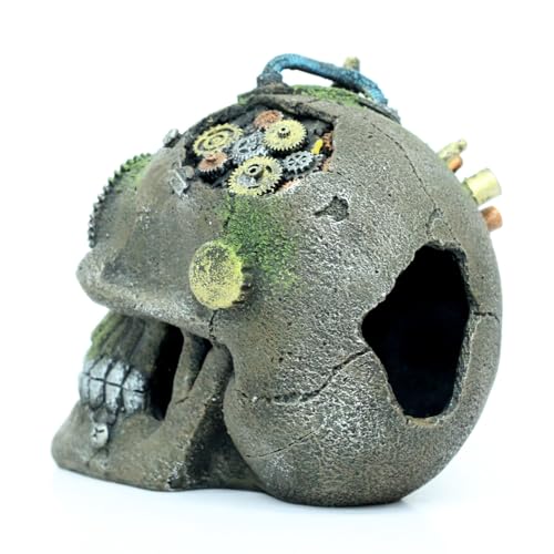 RVQIGYP Aquarium Decoration Creative Fish Tank Decoration Machine Skeleton Decoration Fish and Shrimp Dodge House Beta Fish Tank Decoration Halloween Skeleton (Mechanical Skull)
