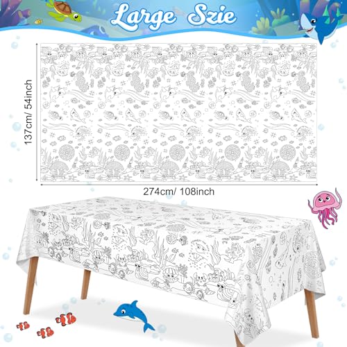 Remagr 3 Pieces Giant Ocean Coloring Poster Ocean Animals Coloring Paper Tablecloth Under The Sea Coloring Poster Table Cover for Classroom Birthday Activity Party Supplies, 54 x 108 Inches