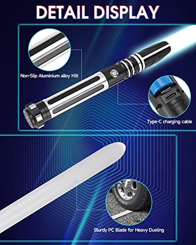 ANASABER Dueling Light Saber, Motion Control Lightsabers for Adults,Smooth Swing Light Saber with 10 Sound Fonts,RGB 12 Colors Changeable, Metal Hilt for Halloween Cosplay Party, Black,S9