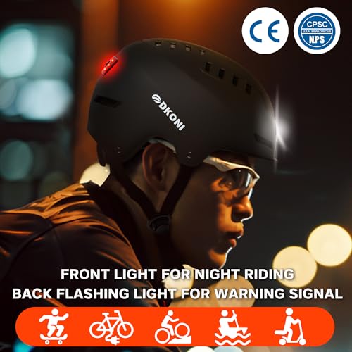 DKONI Bike Helmet with LED Lights Bicycle Helmets Commuter Cycling Helmet USB Rechargeable Front & Back LED Light Helmet for Adult Men Women(Small, Black)