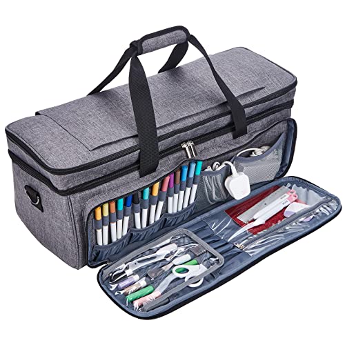 NICOGENA Double Layer Carrying Case with Mat Pocket for Cricut Maker 3, Explore 3, Multi Large Front Compartments for Tools, Accessories and Supplies, Grey