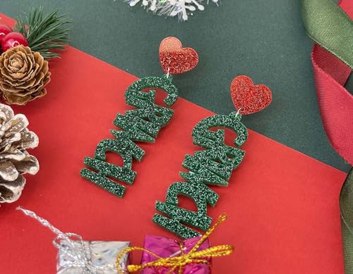 Christmas Earrings for Women Girls Teens, Glitter Acrylic Christma Earrings Accessories for Christmas Parties. Christmas Party Favors 2023, Suit for Christmas Costume Gift