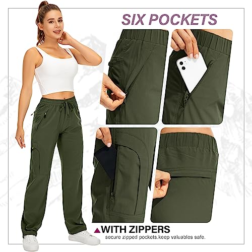 Women's Hiking Pants Quick Dry UPF 50 Travel Golf Pants lightweight Camping Work Cargo Pants Zipper Pockets,6608,Army,XS