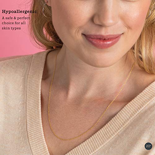 KEZEF 14K Gold Plated Sterling Silver Necklace for Women: Thin Cable Chain - 16 Inch Short/Choker Length Gold Chain for Women
