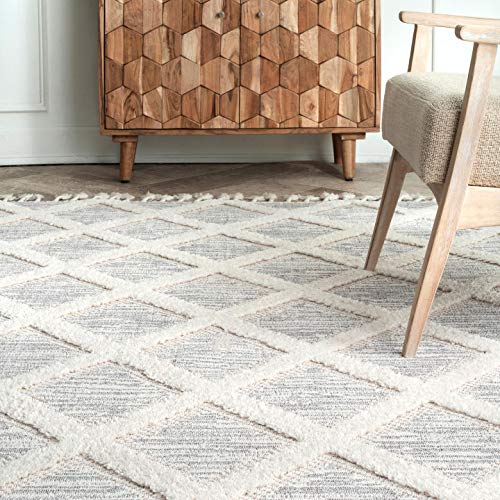 nuLOOM Catalina Shaggy Trellis Runner Rug, 2' x 8', Cream