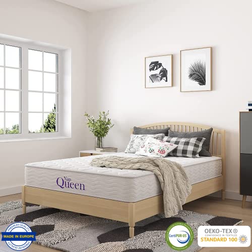 NapQueen 6 Inch Innerspring Queen Size Medium Firm Support Relief Mattress, Bed in a Box, White