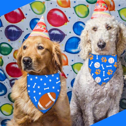 Liboom Football and Baseball Dog Bandanas 2 Pack,Blue Pet Scarf for Boy and Girl,Thanksgiving Holiday Bandana for Small or Large or Extra Large Dogs (X-Large),Premium Durable Fabric
