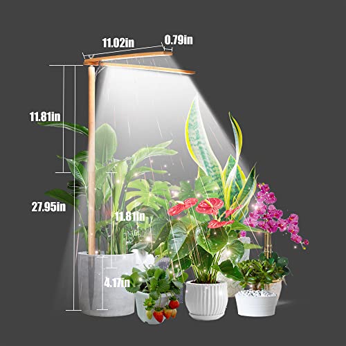 bodkar Wooden Grow Lights for Indoor Plants Full Spectrum, Slim Indoor Plant Growing Light with 6000K White Red LEDs 2-Head (Without Timer/Dimming)