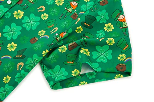 EUOW St. Patrick's Day Hawaiian Shirt for Men Irish Printed Casual Short Sleeve Button Down Beach Shirts(Green,S)