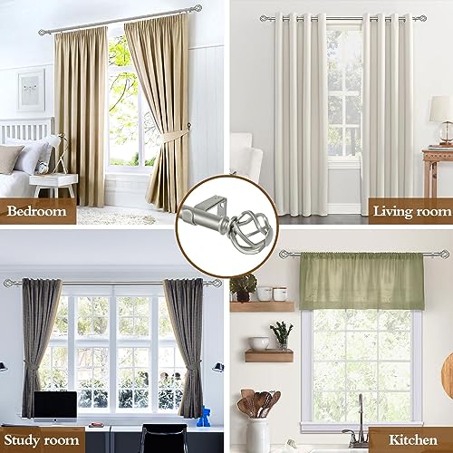 KAMANINA Antique Silver Curtain Rod 32 to 58 inch(2.6-4.8ft), 1 inch Adjustable Single Curtain Rods for Windows 28 to 48 inch, Decorative Drapery Rod with Twisted Cage Ends