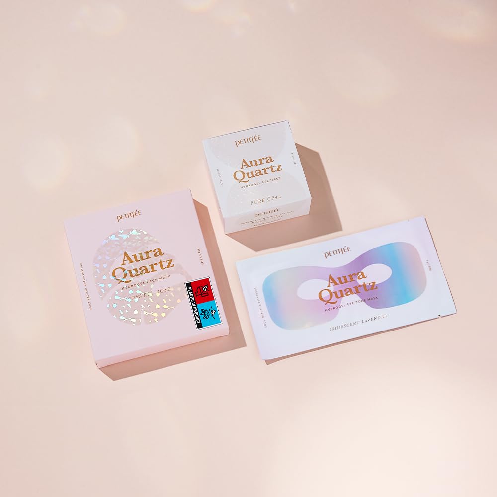 Petitfee Aura Quartz Hydrogel Eye Zone Mask 5ea (9g*5) - Lavender Mask for Entire Eye Area, Instant Cooling, Puffiness, Morning Quick Care, Rejuvenating Tired Skin, Brighter Complexion