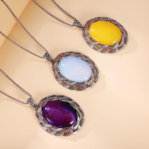 SILBAZ Amethyst Necklace Stainless Steel Oval Pendant Gemstone Healing Balancing Necklace Energy Jewelry Gift for Women