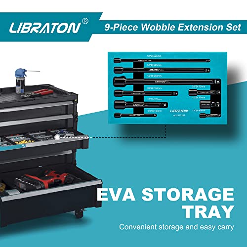 Libraton Wobble Extension Set, Socket Extensions Set, Ratchet Extensions 1/4", 3/8", 1/2", Wobble Extensions, Drive Socket Extension, Cr-V, with EVA Storage Tray